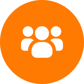 Three user icons on orange background.